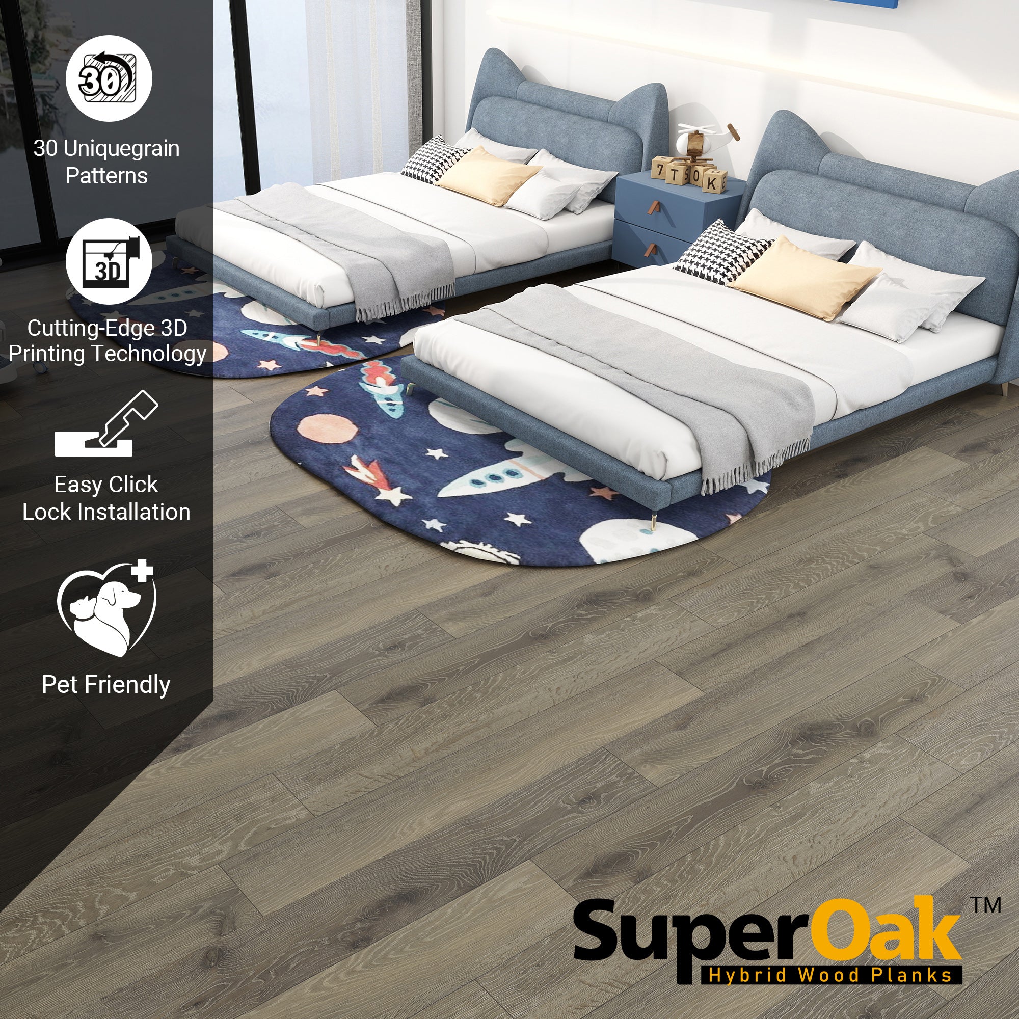 Gray Oak - SuperOak 12mm Hybrid Wood Plank 47.78"*7.7"