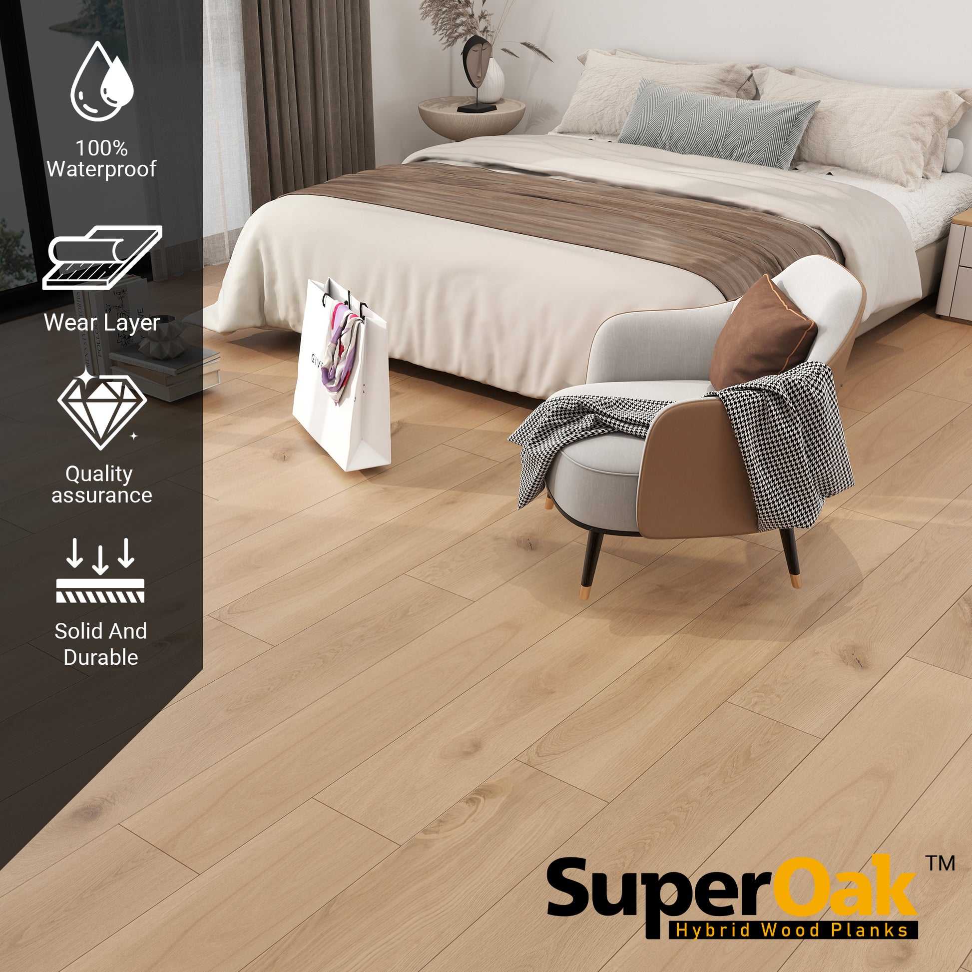 Latte - SuperOak Lite 9.5mm Hybrid Wood Plank 47.78"*7.7" - texture detail