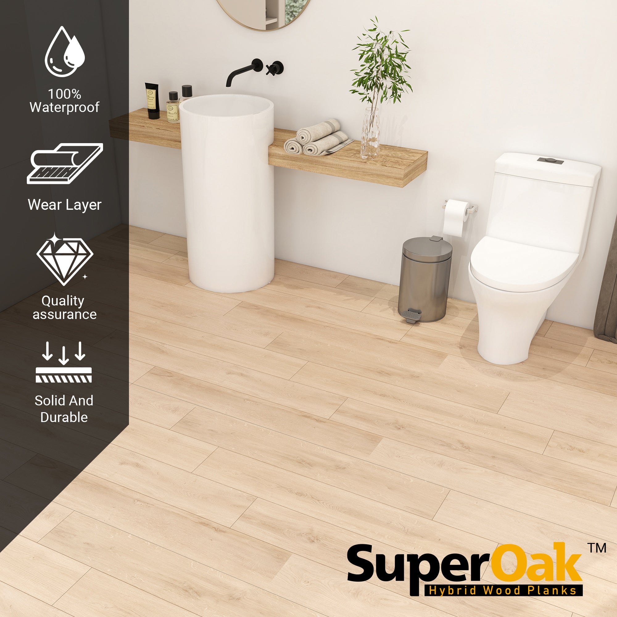 Light Canoy - SuperOak 12mm Hybrid Wood Plank 47.78"*7.7" - color swatch