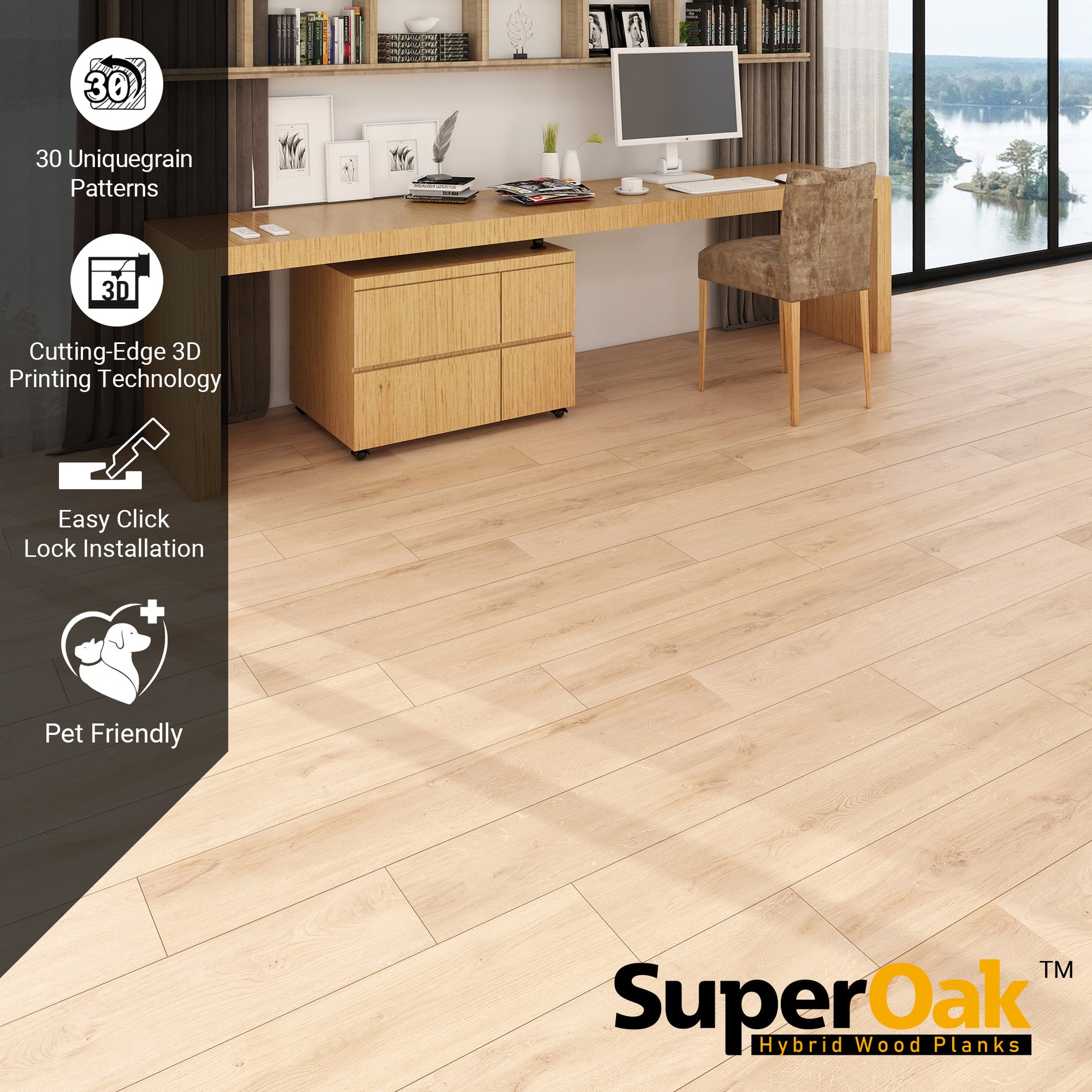 Light Canoy - SuperOak 12mm Hybrid Wood Plank 47.78"*7.7" - texture detail