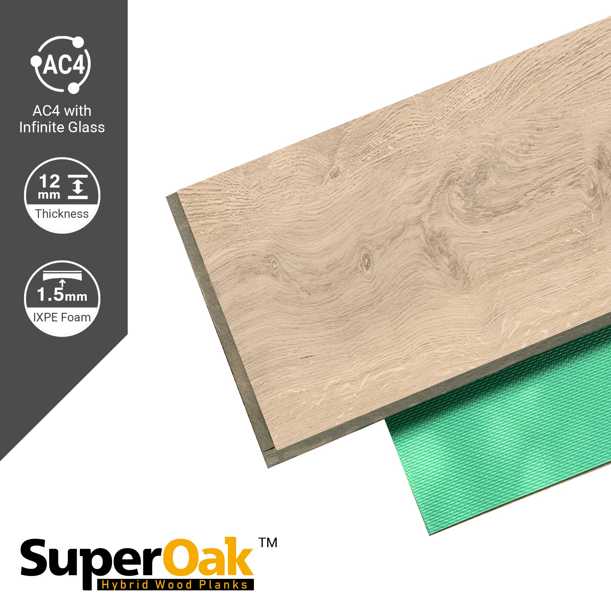Light Canoy - SuperOak 12mm Hybrid Wood Plank 47.78"*7.7" - side view