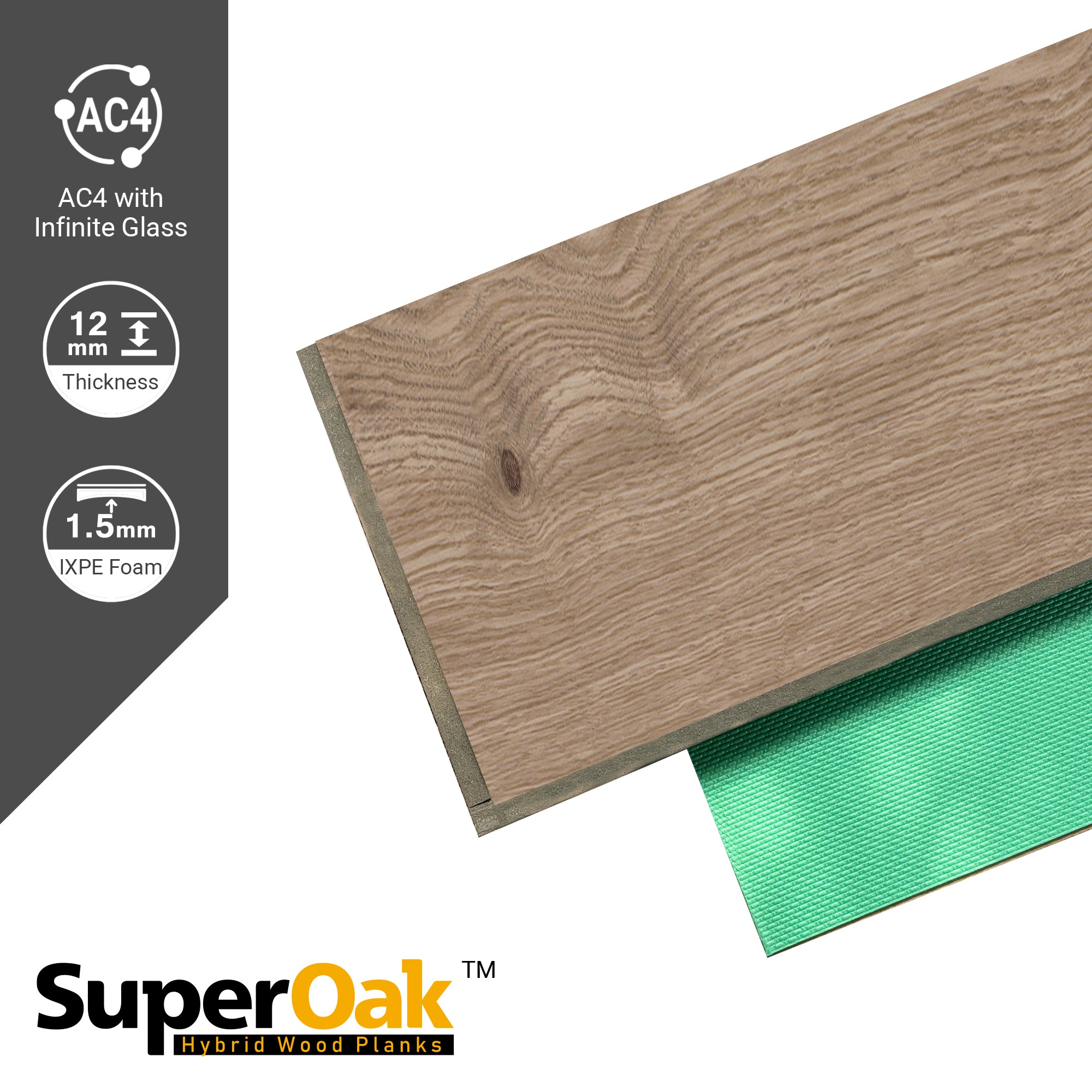 Noon Hickory - SuperOak 12mm Hybrid Wood Plank 47.78"*7.7" - color swatch