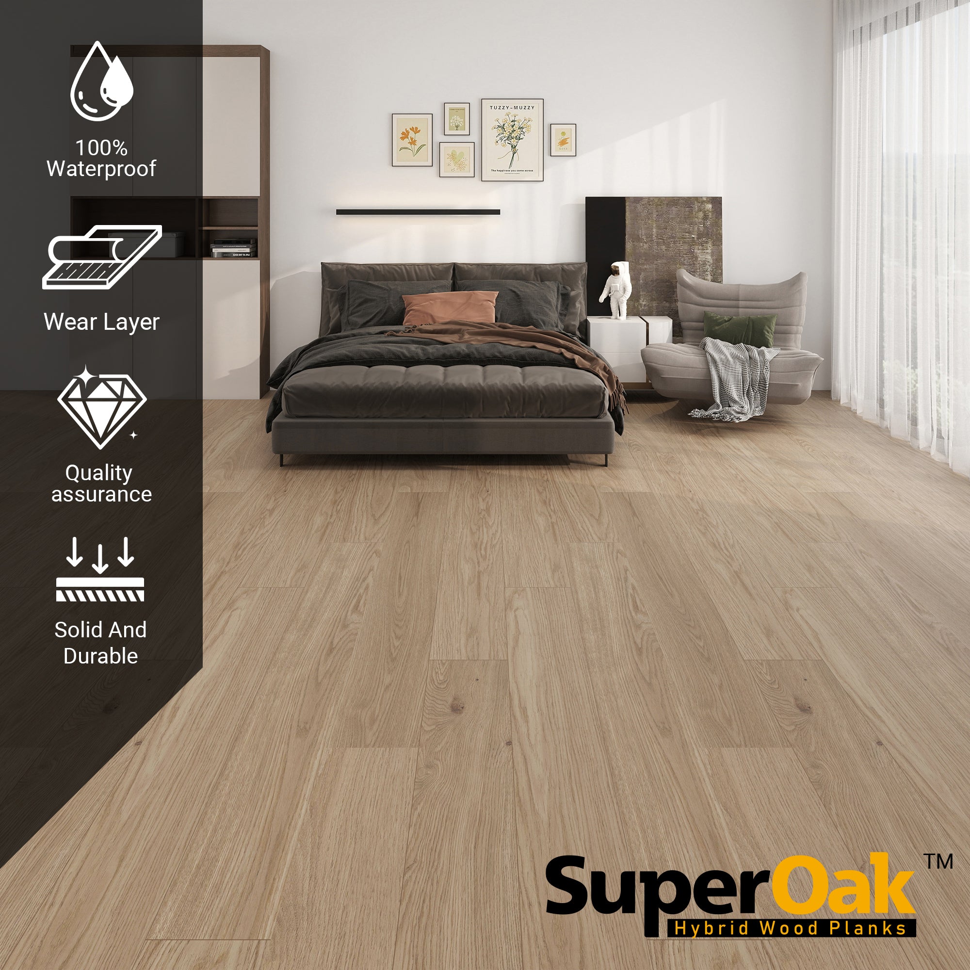Noon Hickory - SuperOak 12mm Hybrid Wood Plank 47.78"*7.7" - texture detail