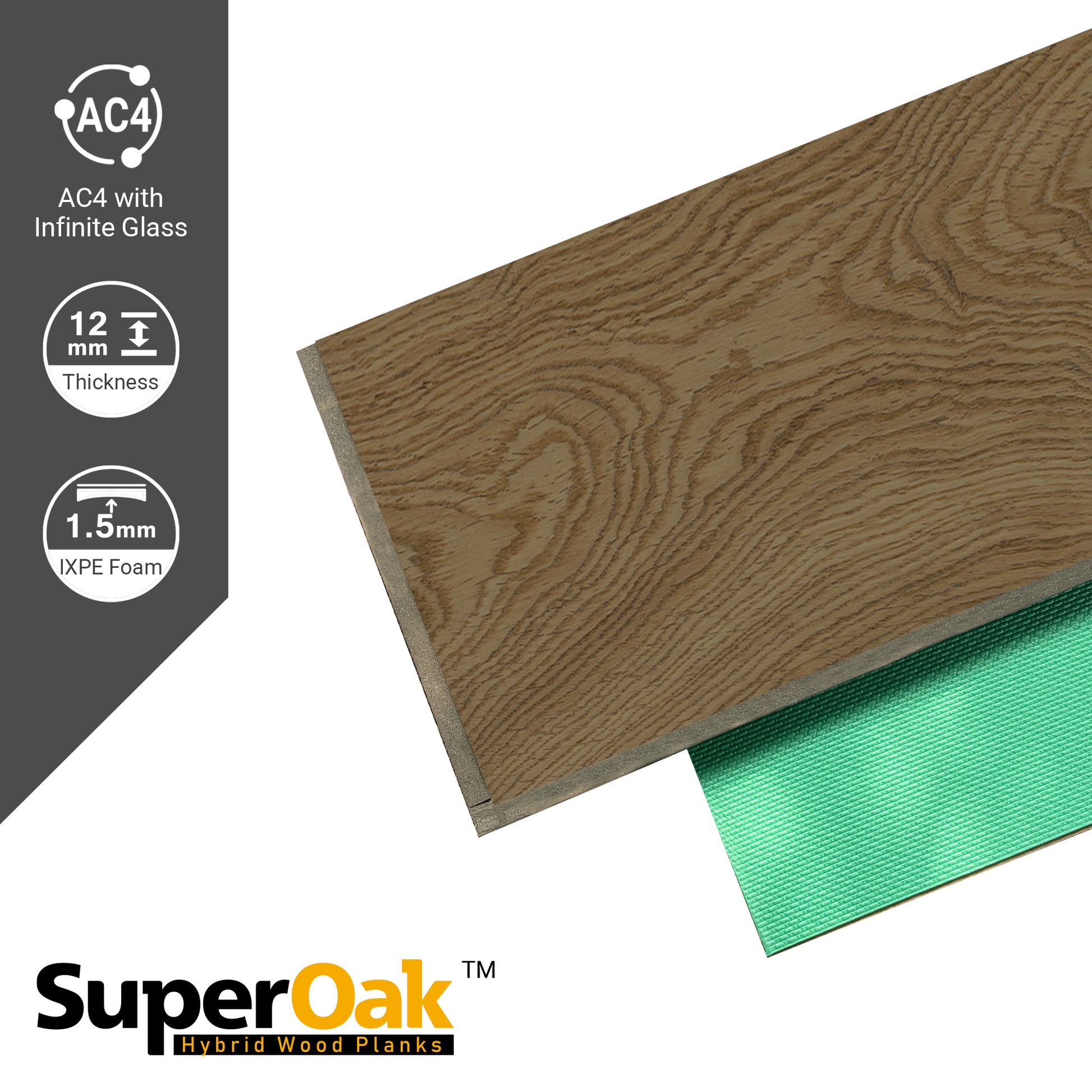 Plain Brown - SuperOak 12mm Hybrid Wood Plank 47.78"*7.7" - color swatch