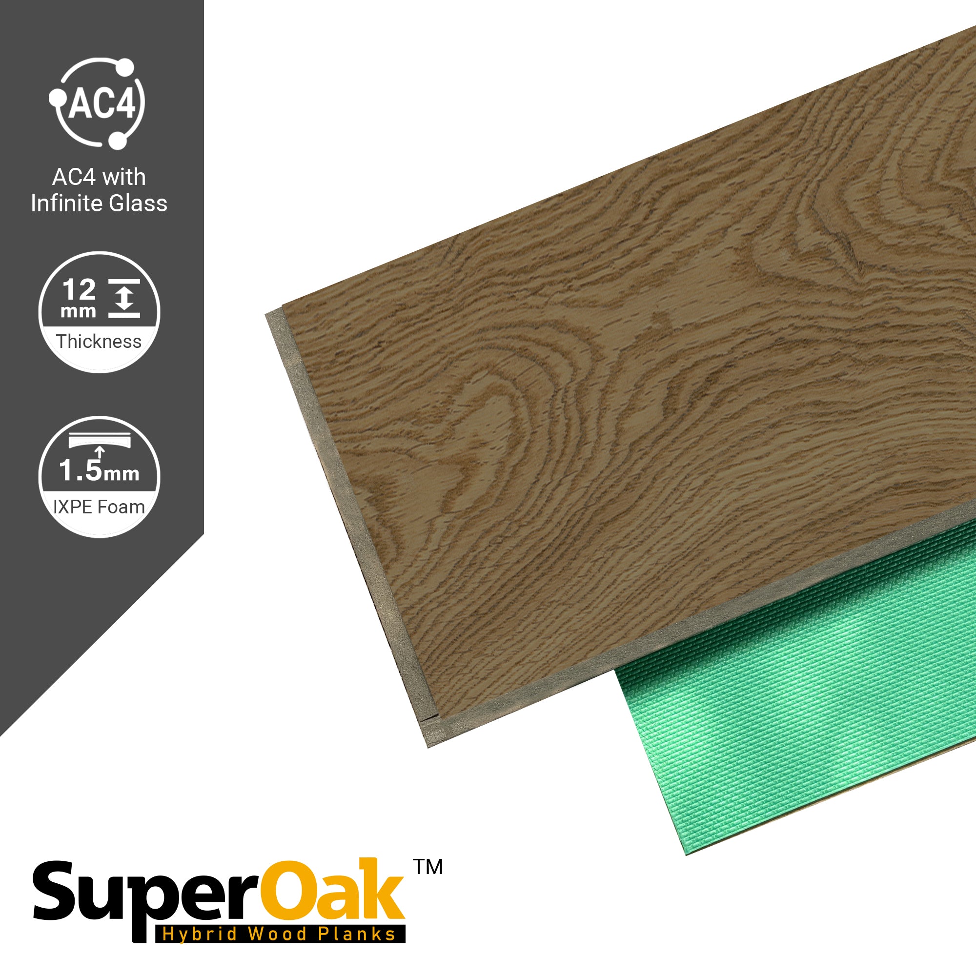 Plain Brown - SuperOak 12mm Hybrid Wood Plank 47.78"*7.7" - color swatch