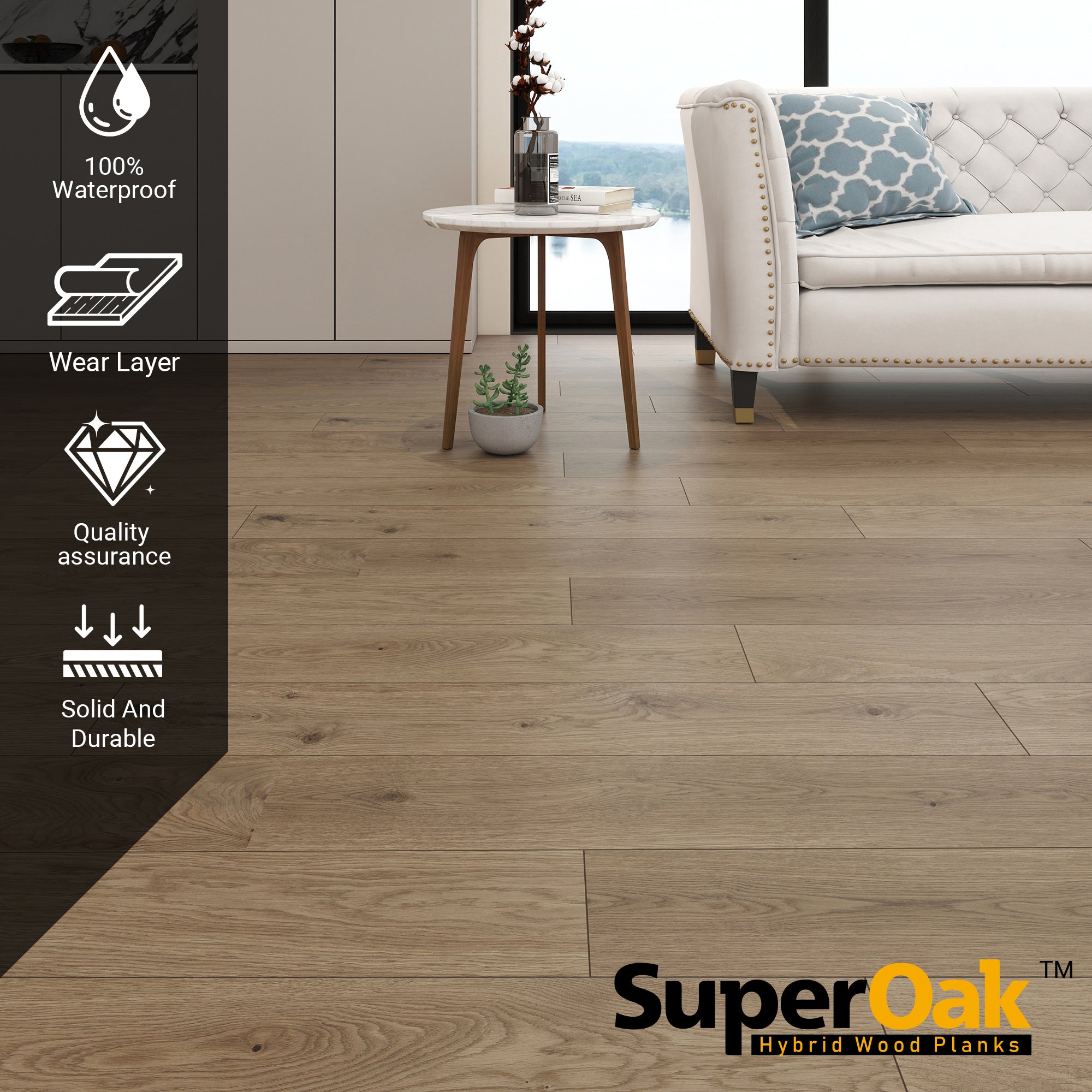 Plain Driftwood - SuperOak 12mm Hybrid Wood Plank 47.78"*7.7" - texture detail