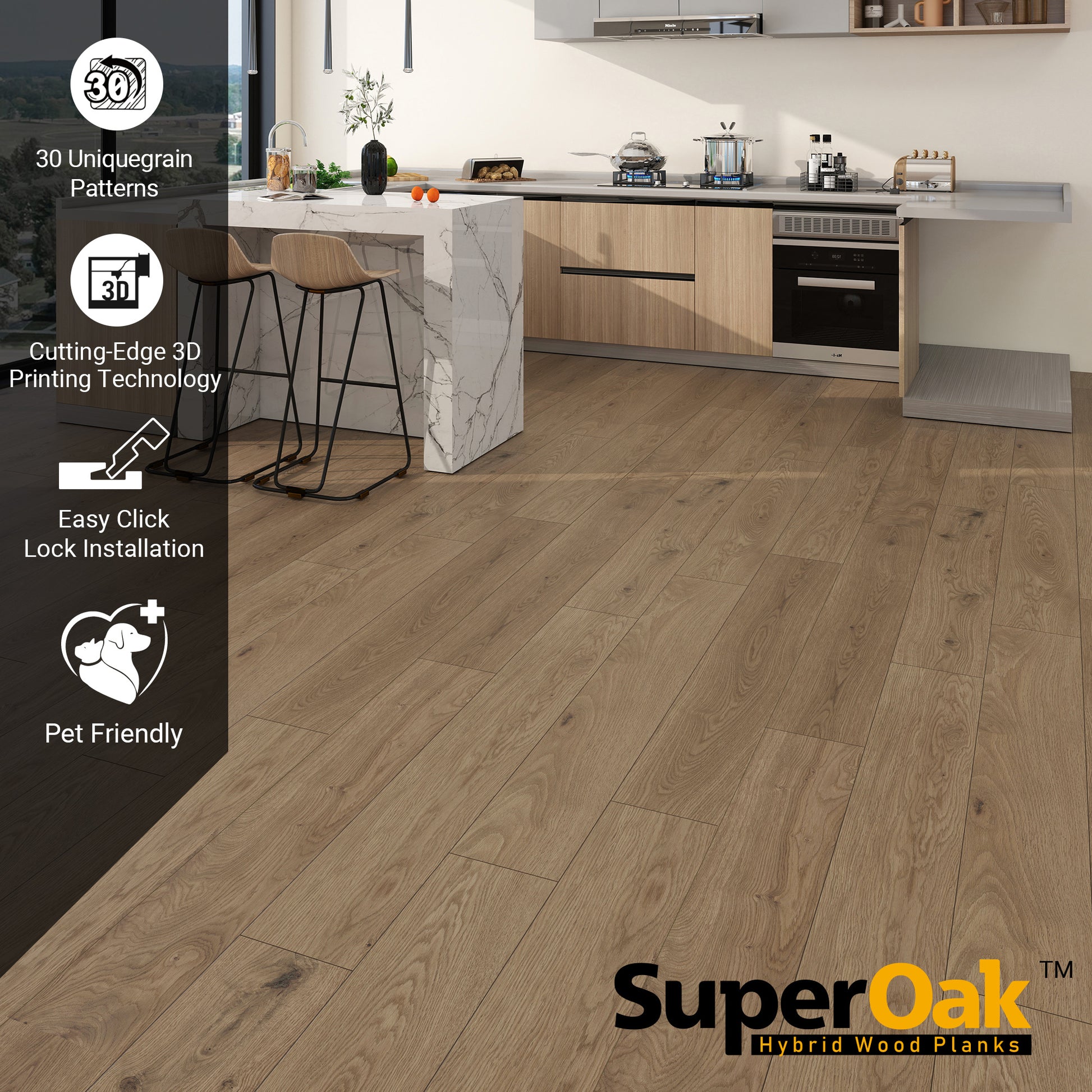 Plain Driftwood - SuperOak 12mm Hybrid Wood Plank 47.78"*7.7" - installed room view