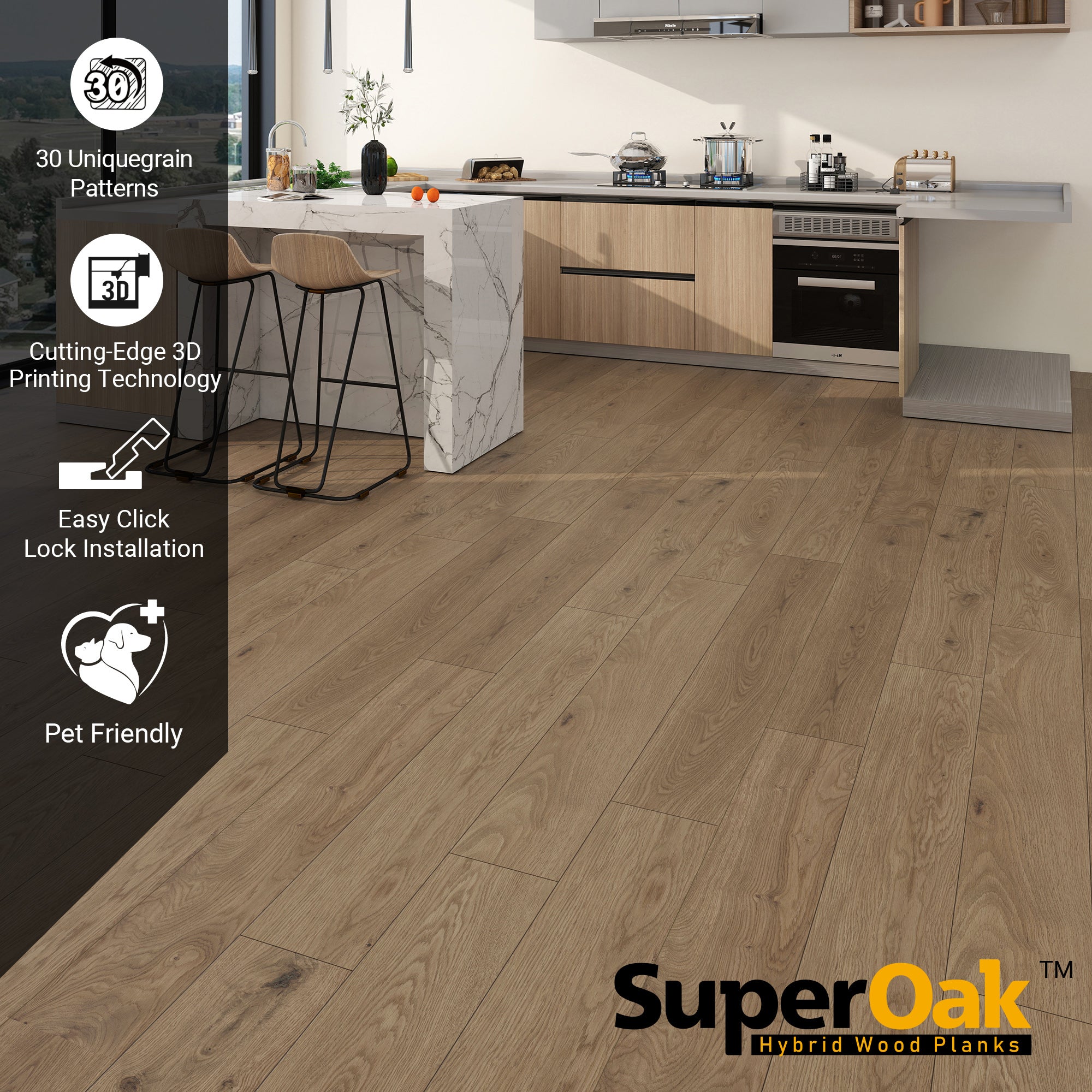 Plain Driftwood - SuperOak 12mm Hybrid Wood Plank 47.78"*7.7"
