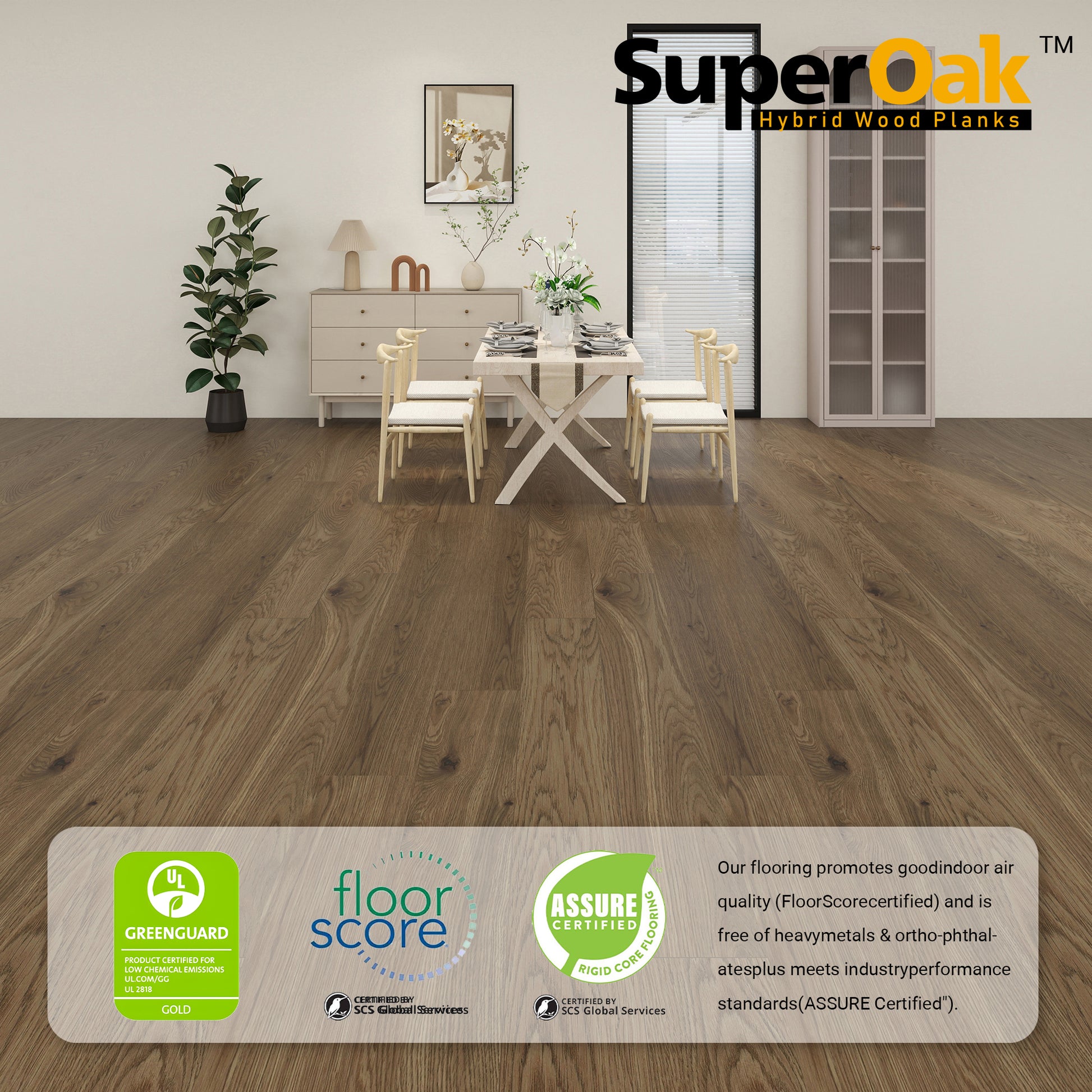 Plain Brown - SuperOak 12mm Hybrid Wood Plank 47.78"*7.7" - packaging