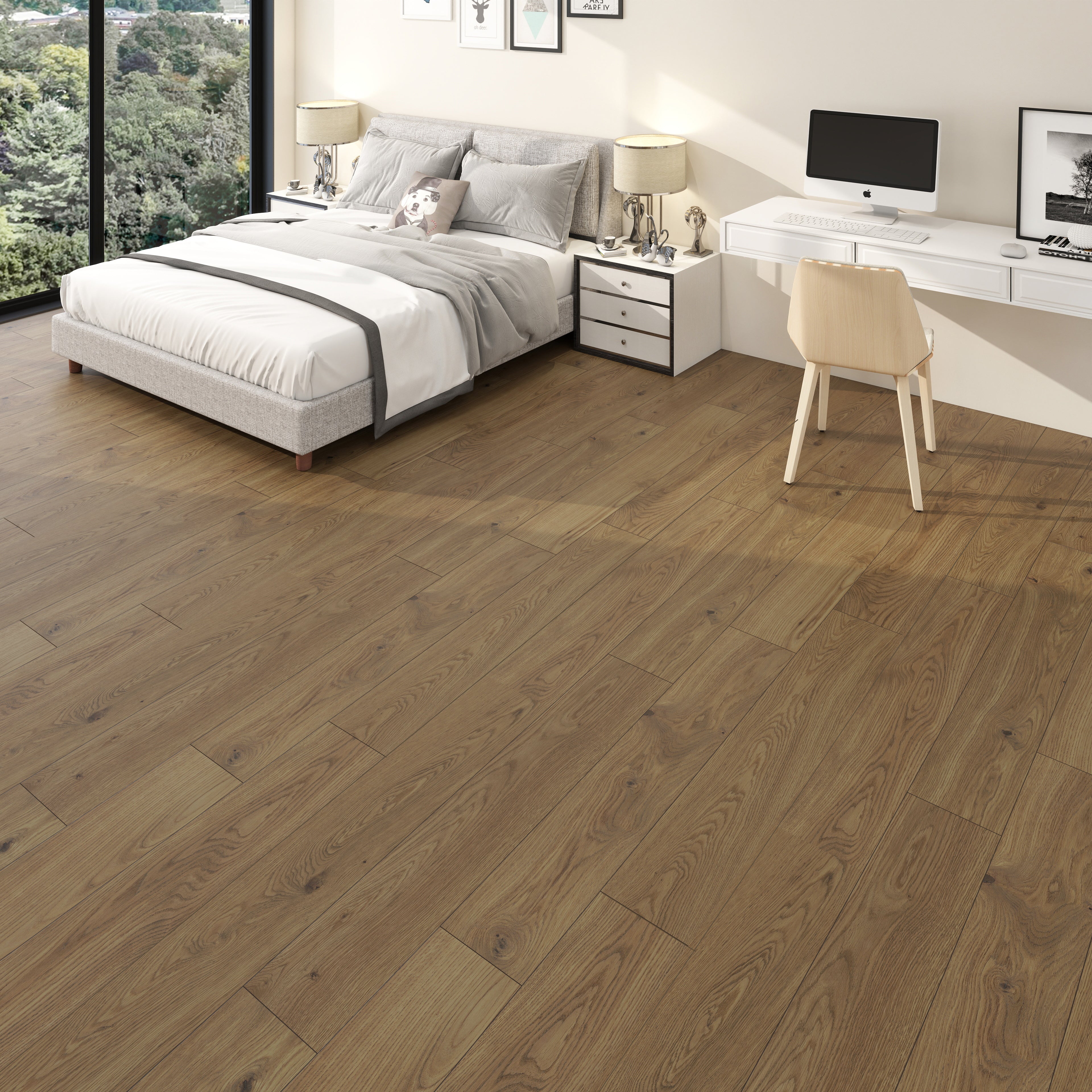Plain Brown - SuperOak 12mm Hybrid Wood Plank 47.78"*7.7"