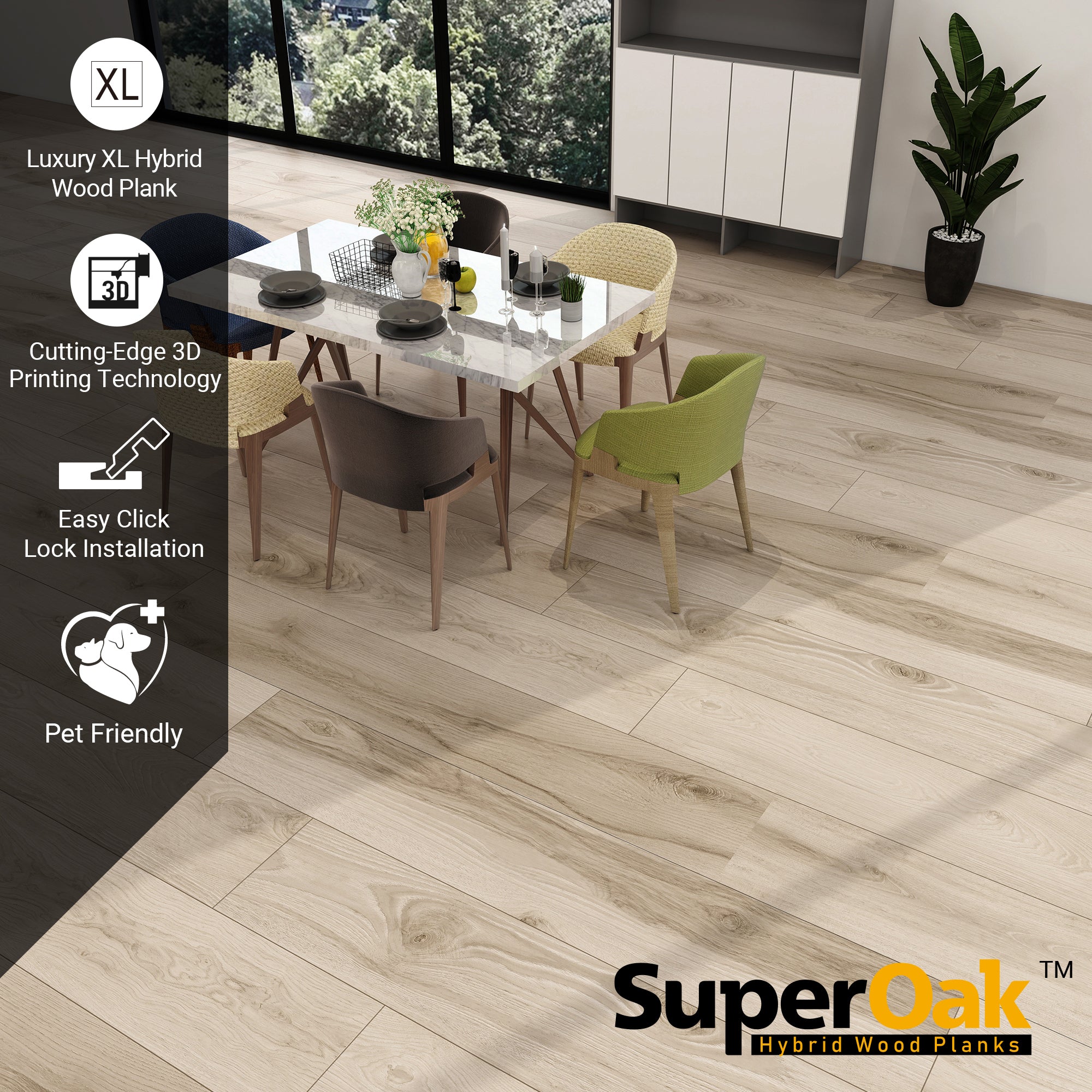Platinum Oak - SuperOak Plus 12mm Hybrid Wood Plank 72.7"*9.8"