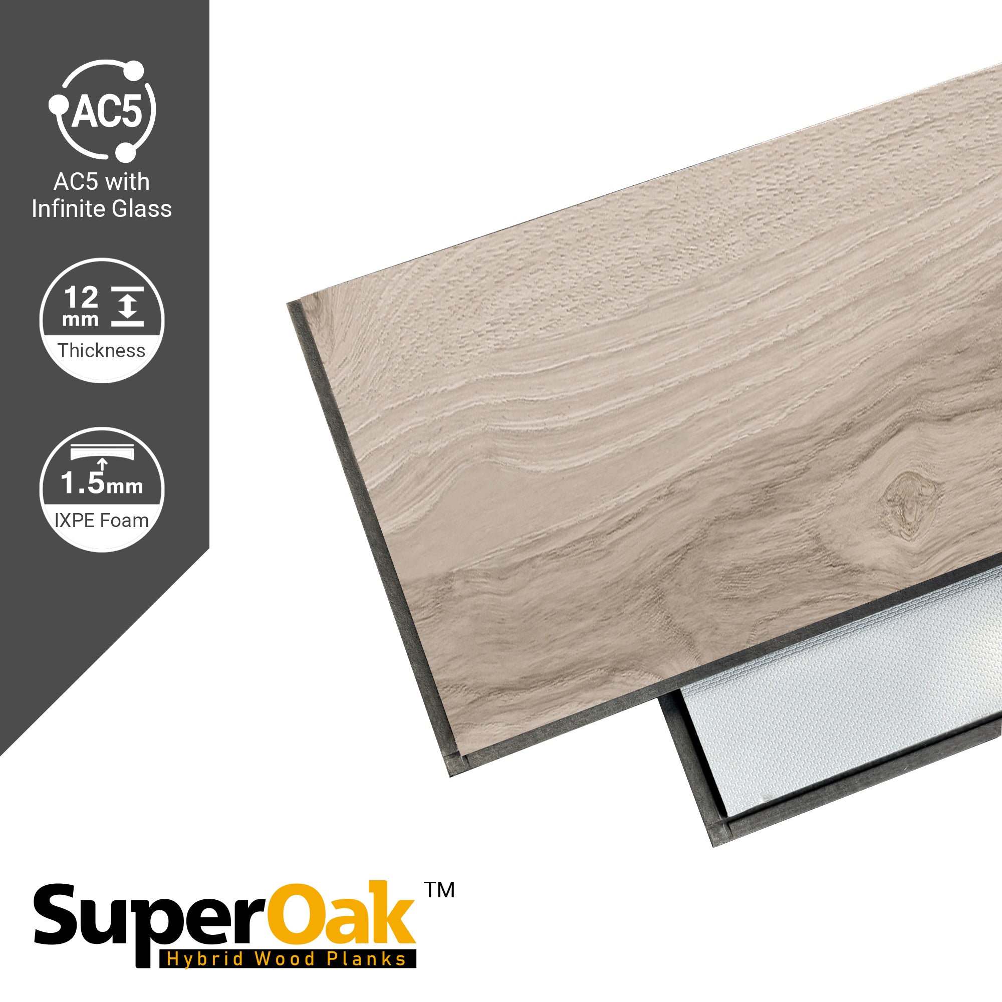 Platinum Oak - SuperOak Plus 12mm Hybrid Wood Plank 72.7"*9.8"