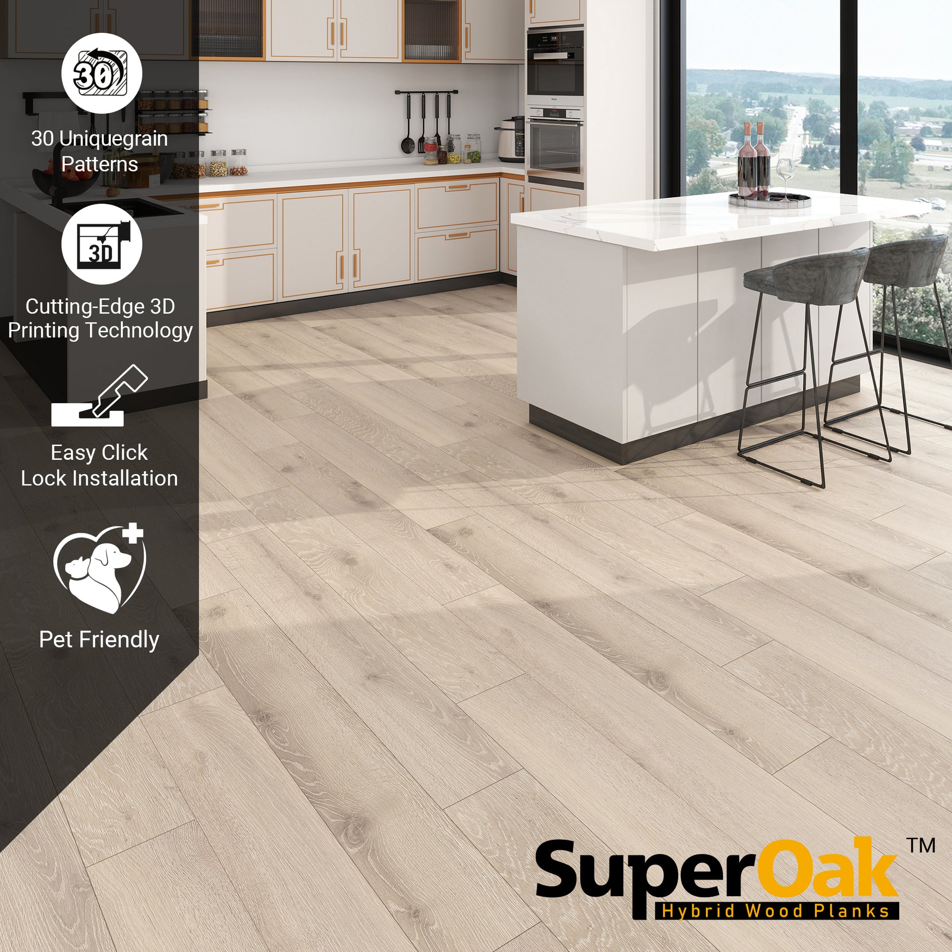 Riftwood Knot SuperOak 12mm Hybrid Wood Plank 47.78"*7.7" - installed room view
