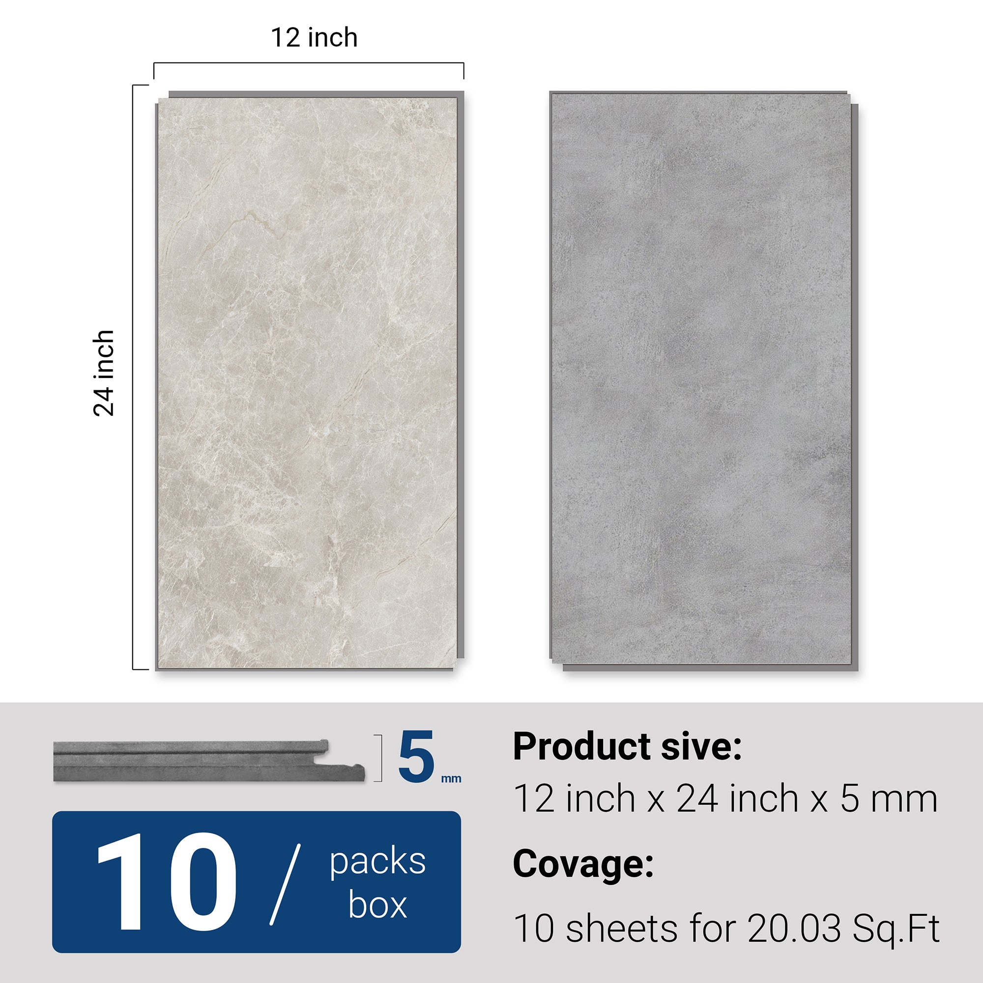 Royal Snow -Wall Tiles Waterproof Vinyl 24.02“x12“