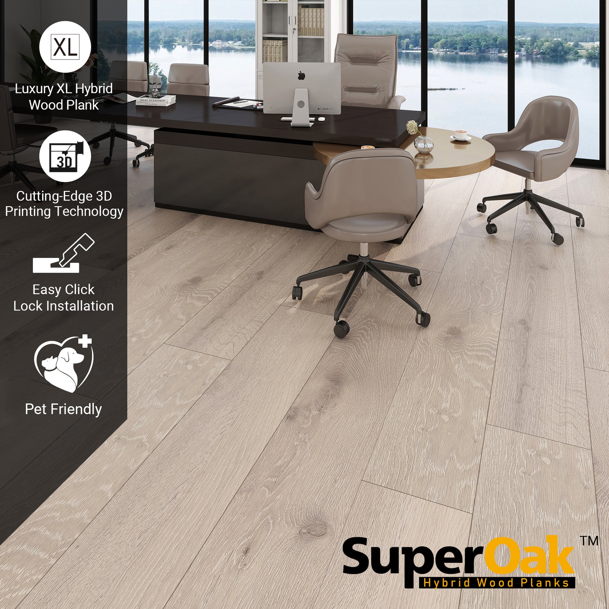Rustic Knot - SuperOak Plus 12mm Hybrid Wood Plank 72.7"*9.8" - installed room view