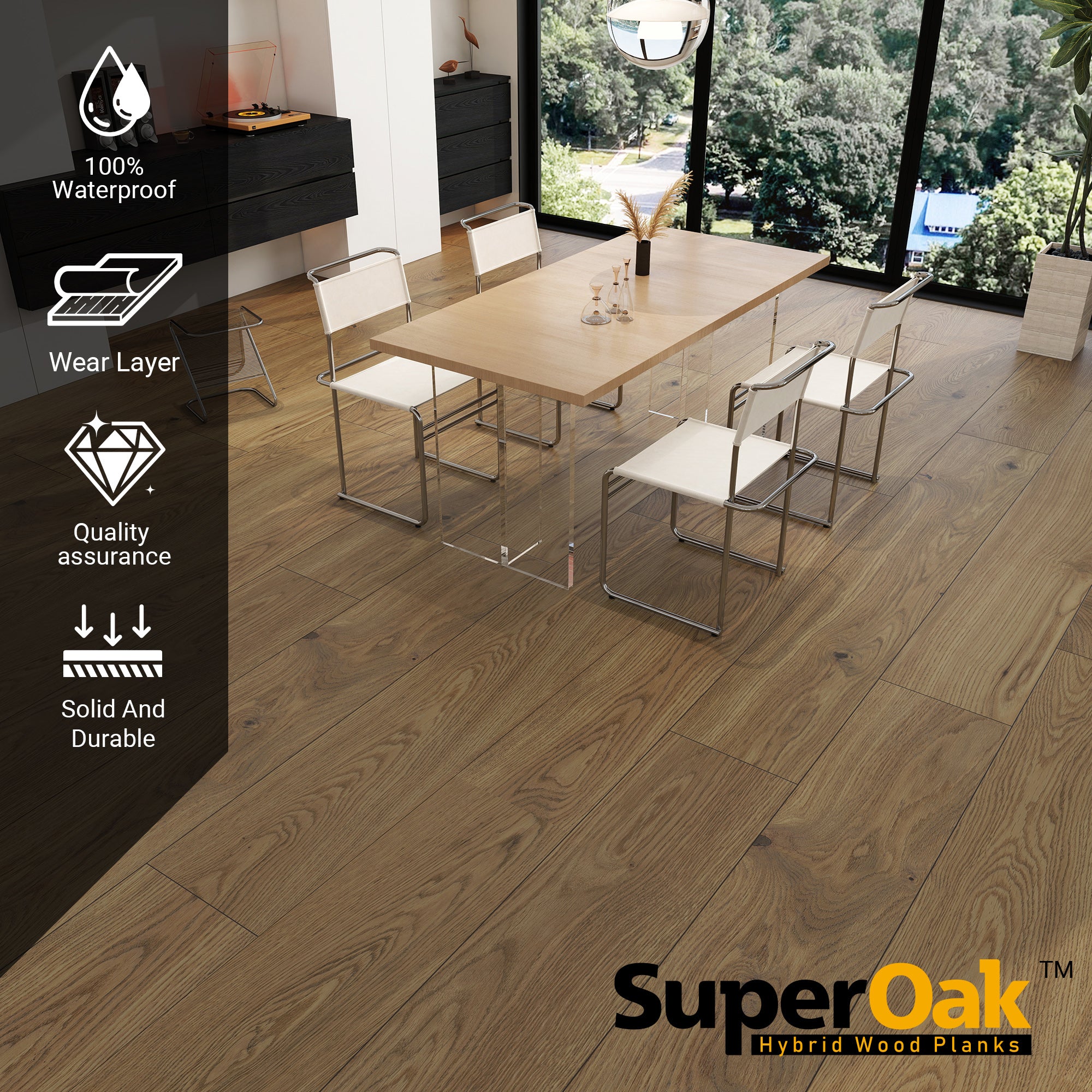 Simple Brown - SuperOak Plus 12mm Hybrid Wood Plank 72.7"*9.8"