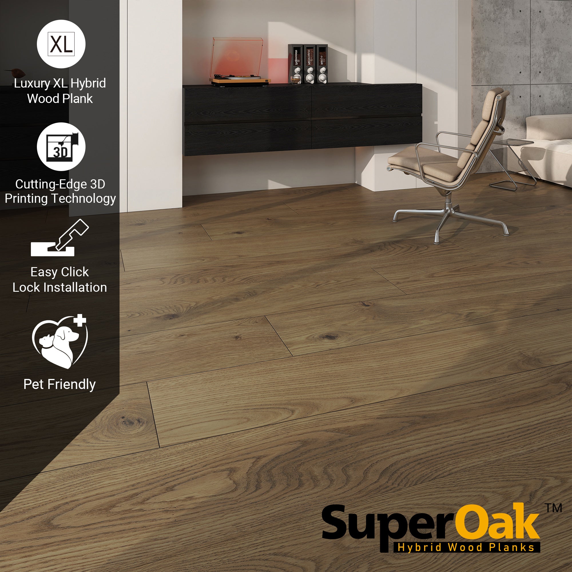 Simple Brown - SuperOak Plus 12mm Hybrid Wood Plank 72.7"*9.8"