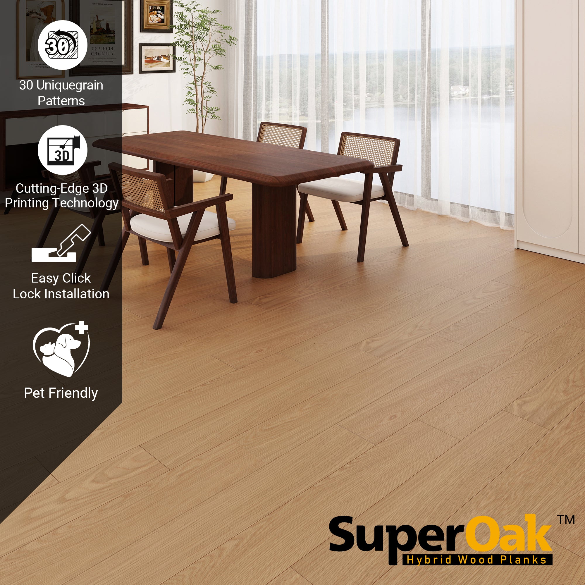 Smoked Umber- SuperOak Lite 9.5mm Hybrid Wood Plank 47.78"*7.7" - installed room view