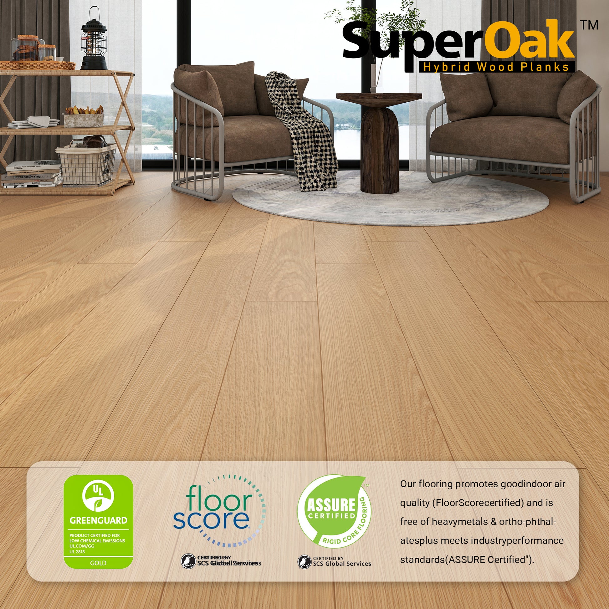 Smoked Umber- SuperOak Lite 9.5mm Hybrid Wood Plank 47.78"*7.7" - packaging