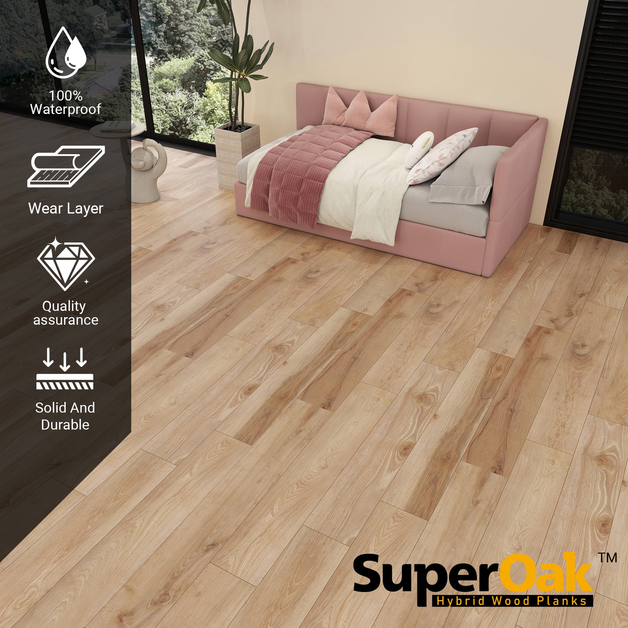 Sunshine Hickory SuperOak 12mm Hybrid Wood Plank  47.78"*7.7"
