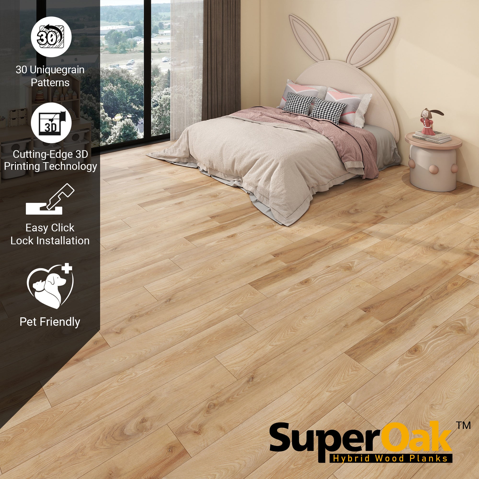 Sunshine Hickory SuperOak 12mm Hybrid Wood Plank  47.78"*7.7"