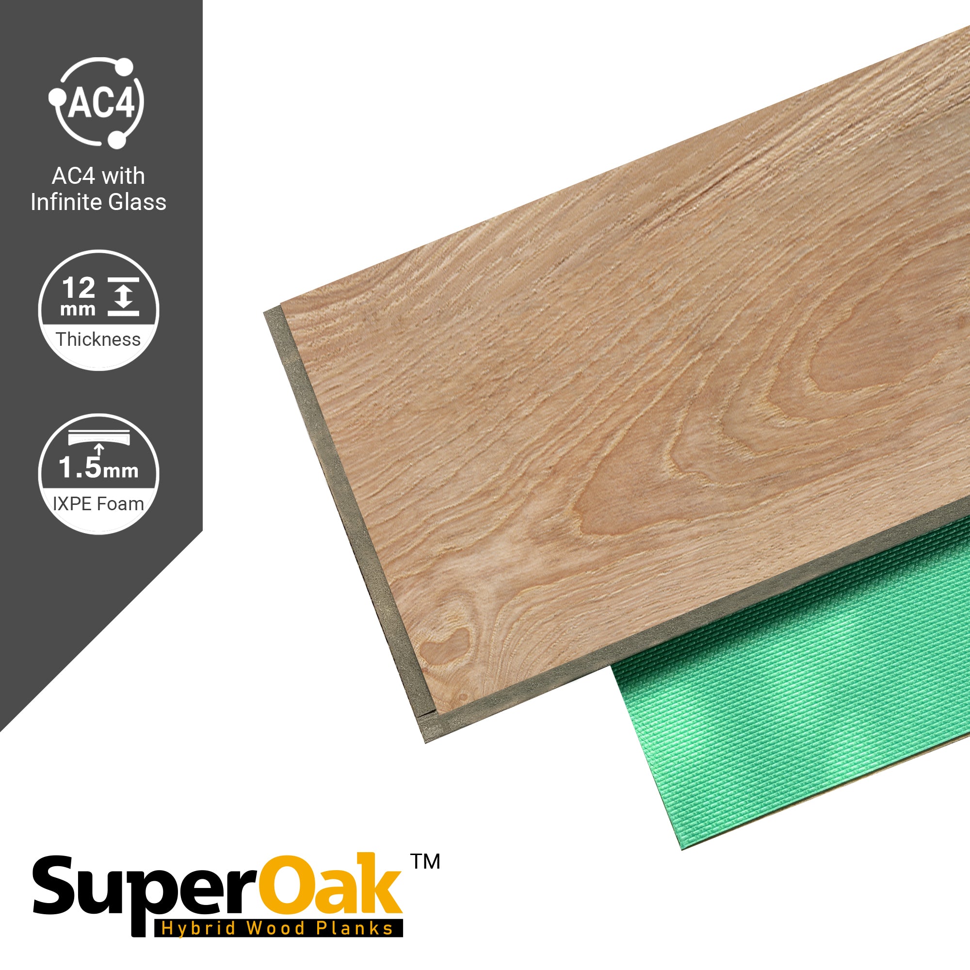 Sunshine Hickory SuperOak 12mm Hybrid Wood Plank  47.78"*7.7"