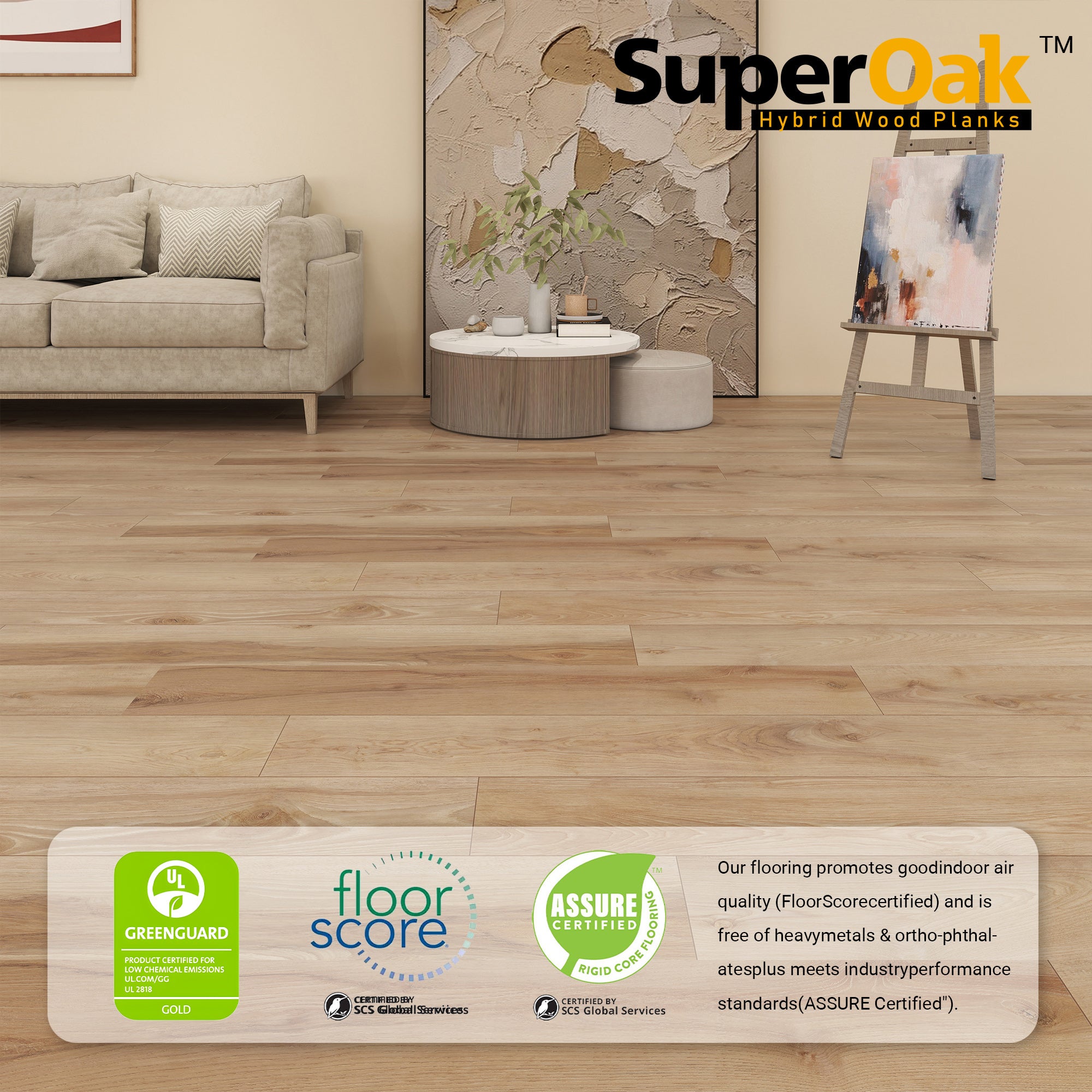 Sunshine Hickory SuperOak 12mm Hybrid Wood Plank  47.78"*7.7"