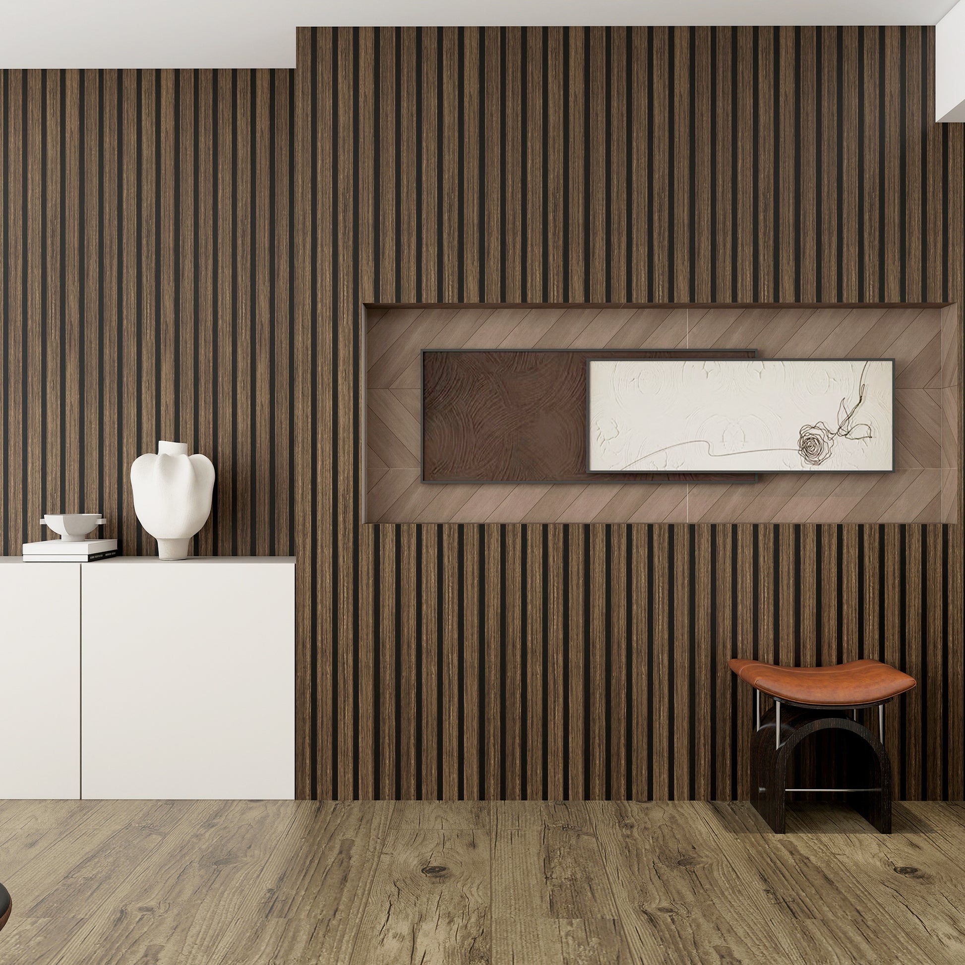 WALNUT STRAIGHT -Wood Acoustic Wall Panels 114.17‘’×23.62‘’ - lifestyle photo