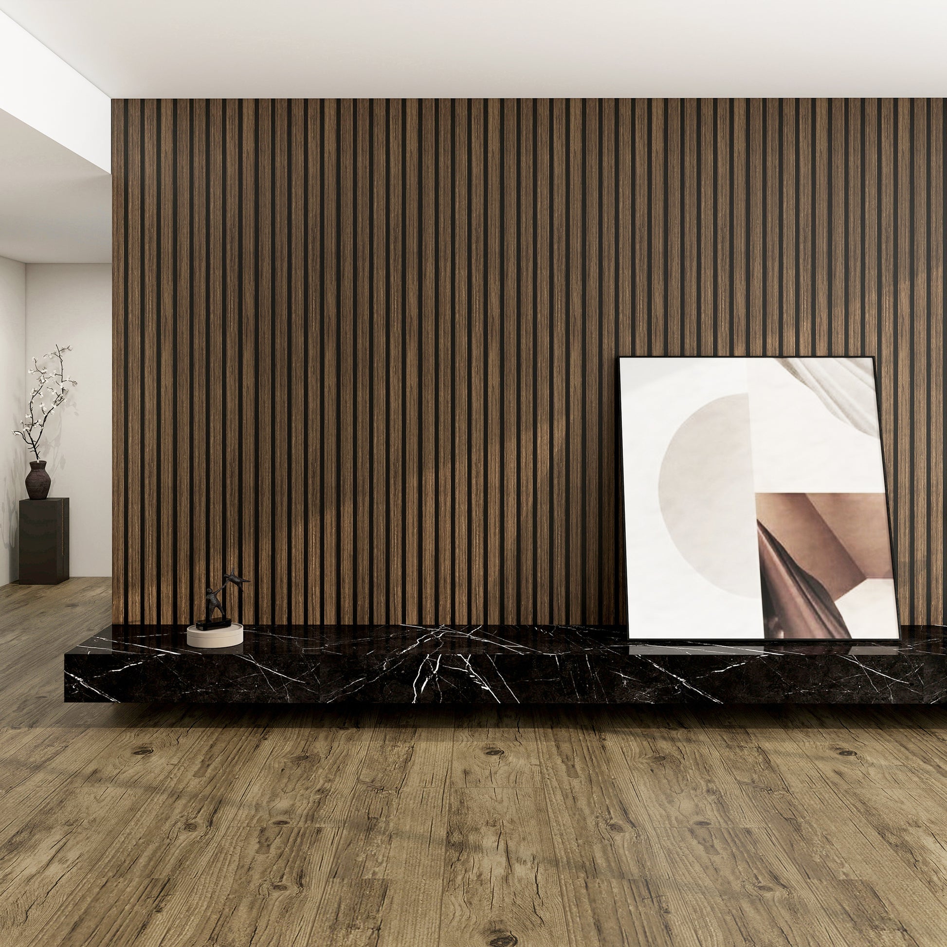 WALNUT STRAIGHT -Wood Acoustic Wall Panels 114.17‘’×23.62‘’ - comparison view