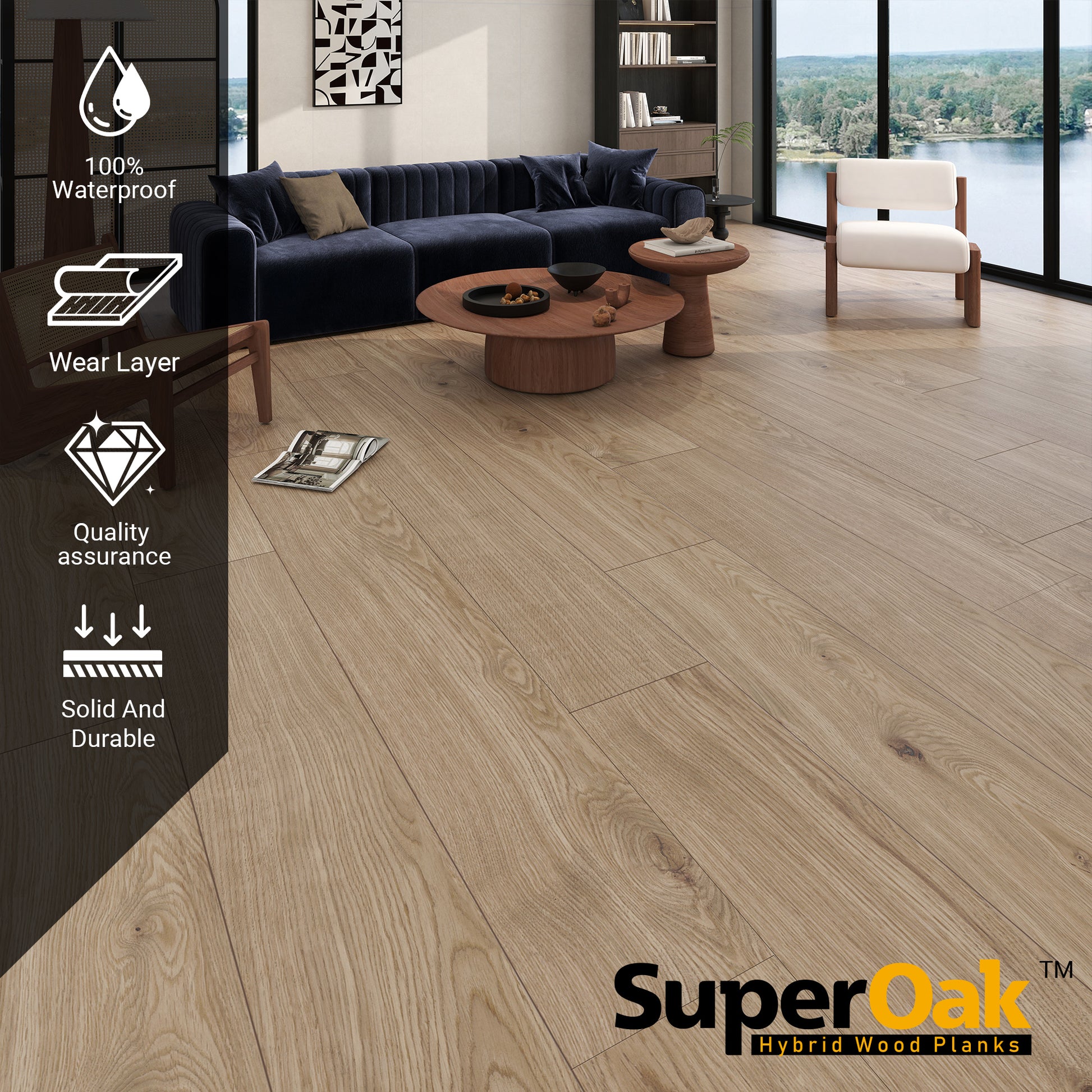 Warm Hickory - SuperOak Plus 12mm Hybrid Wood Plank 72.7"*9.8" - texture detail