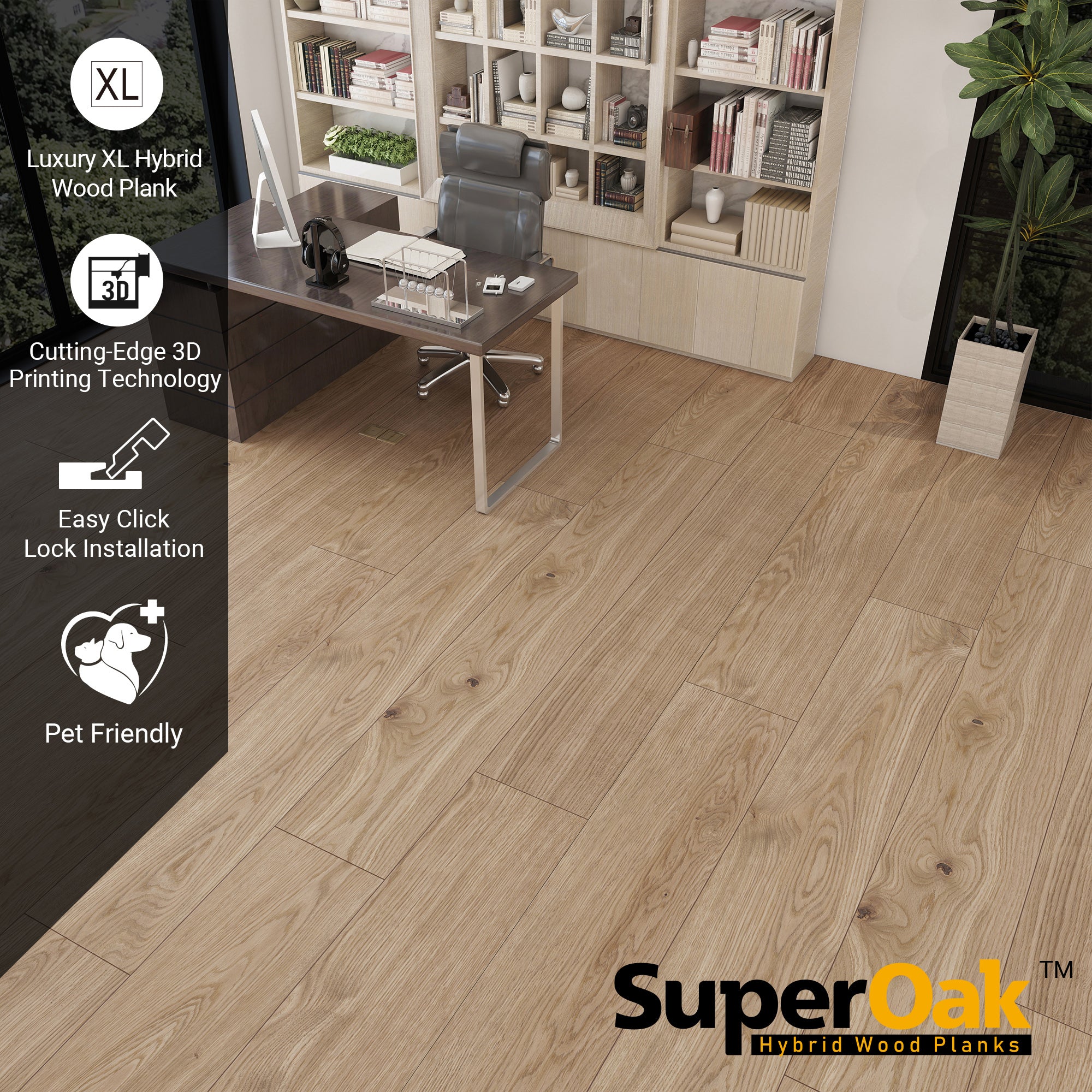 Warm Hickory - SuperOak Plus 12mm Hybrid Wood Plank 72.7"*9.8" - installed room view