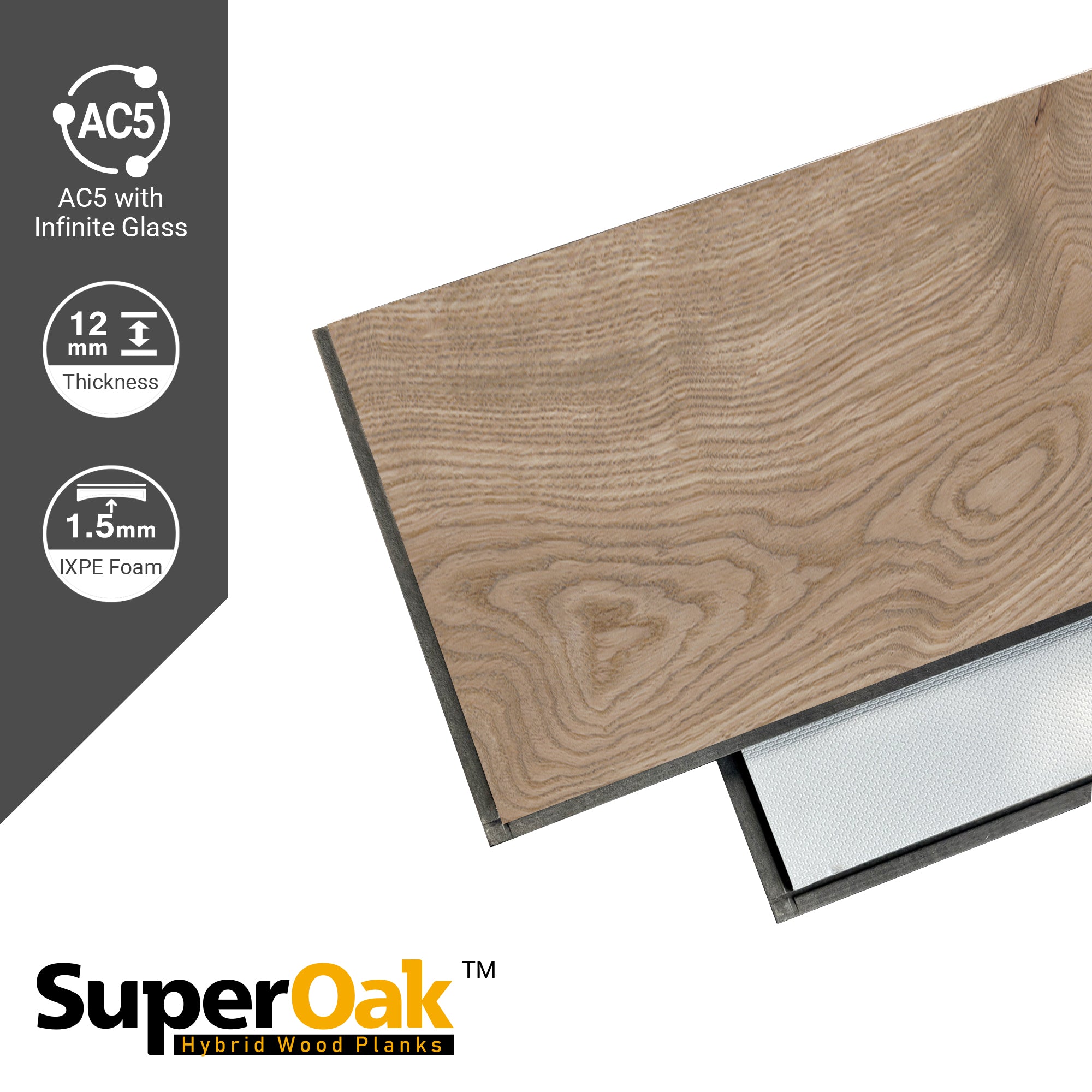 Warm Hickory - SuperOak Plus 12mm Hybrid Wood Plank 72.7"*9.8" - color swatch