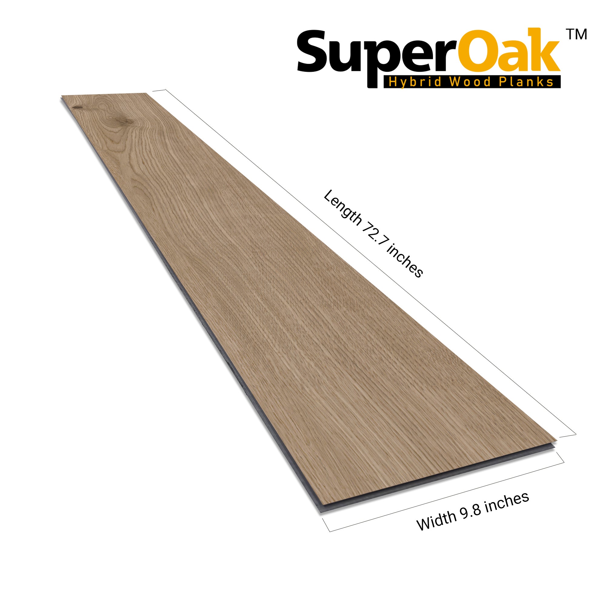 Warm Hickory - SuperOak Plus 12mm Hybrid Wood Plank 72.7"*9.8" - side view