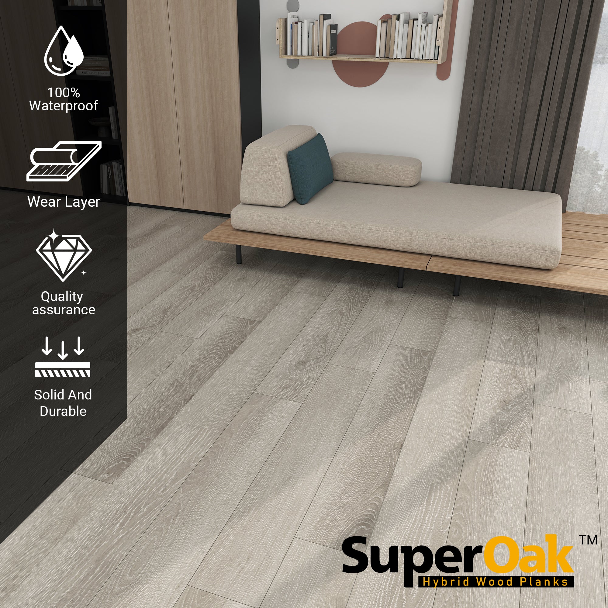 White Ivory - SuperOak Lite 9.5mm Hybrid Wood Plank 47.78"*7.7"