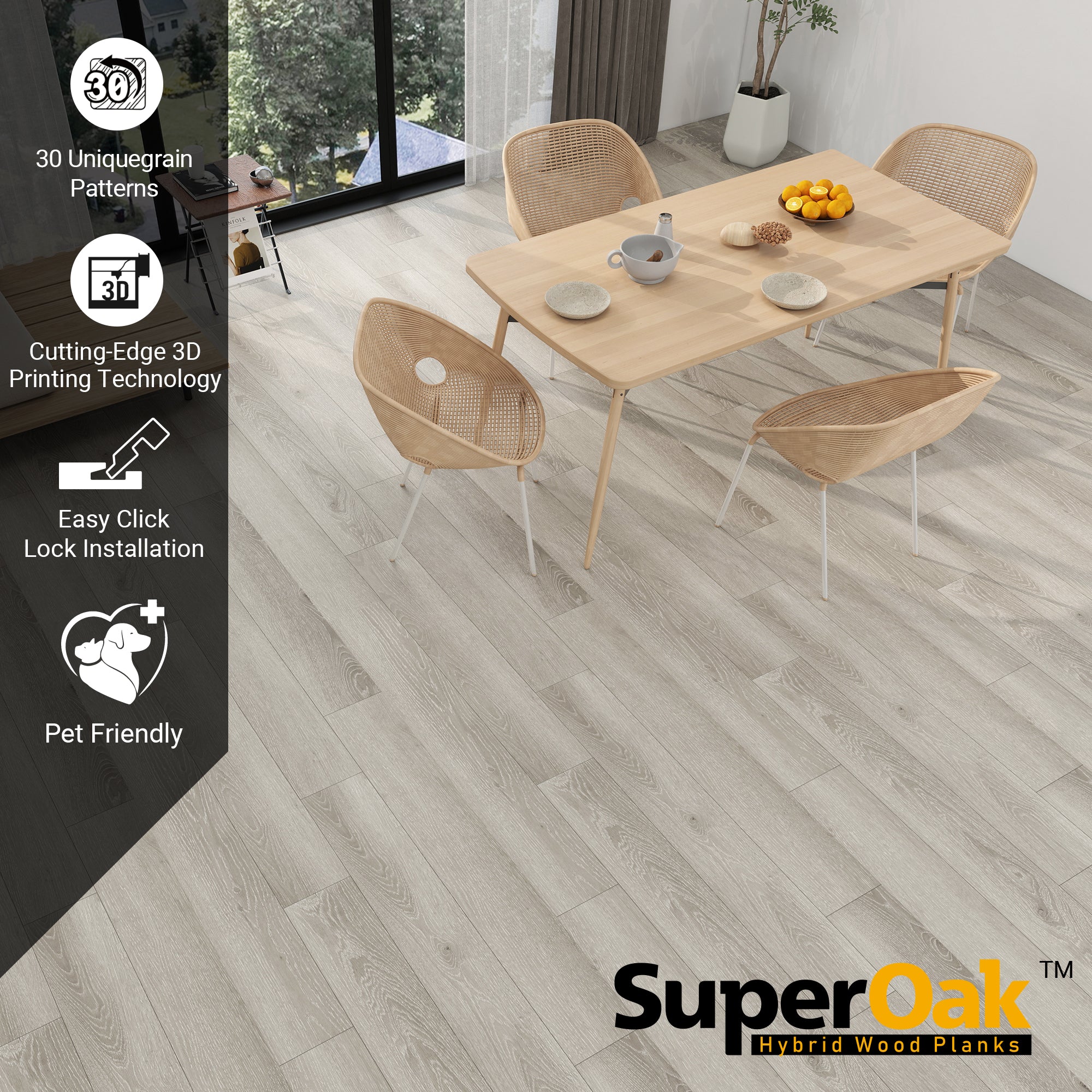 White Ivory - SuperOak Lite 9.5mm Hybrid Wood Plank 47.78"*7.7"