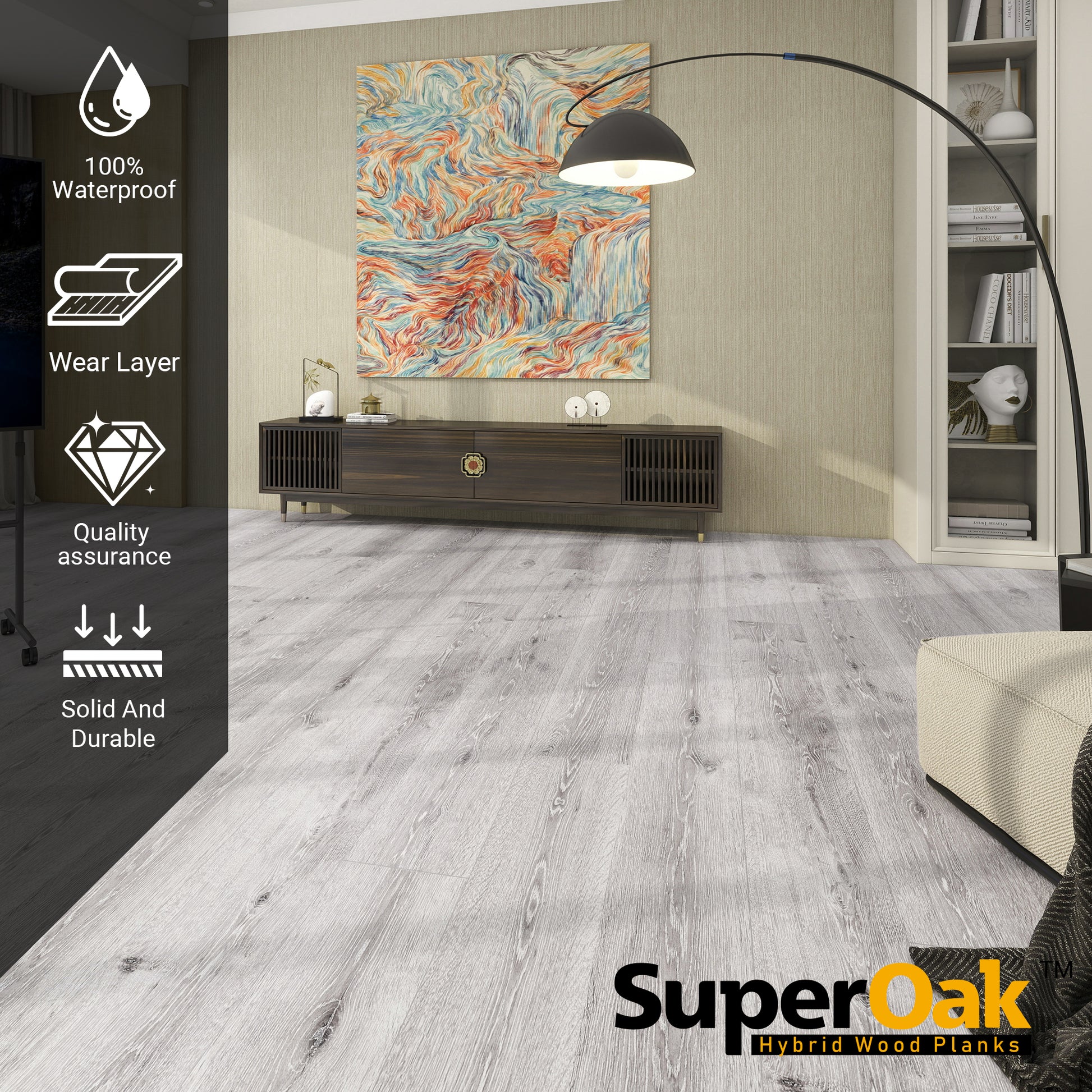 Winter Horn - SuperOak Lite 9.5mm Hybrid Wood Plank 47.78"*7.7" - texture detail