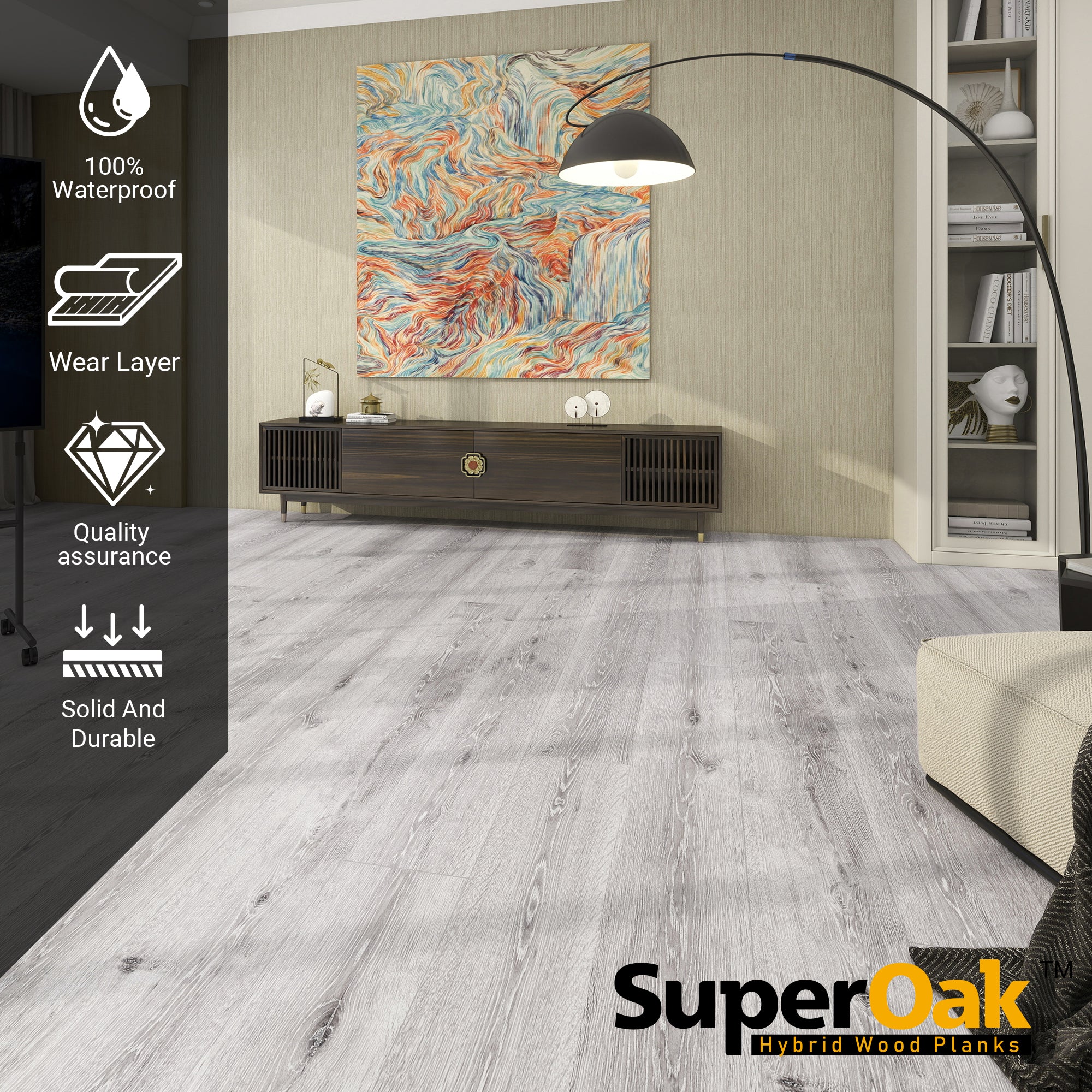 Winter Horn - SuperOak Lite 9.5mm Hybrid Wood Plank 47.78"*7.7" - texture detail
