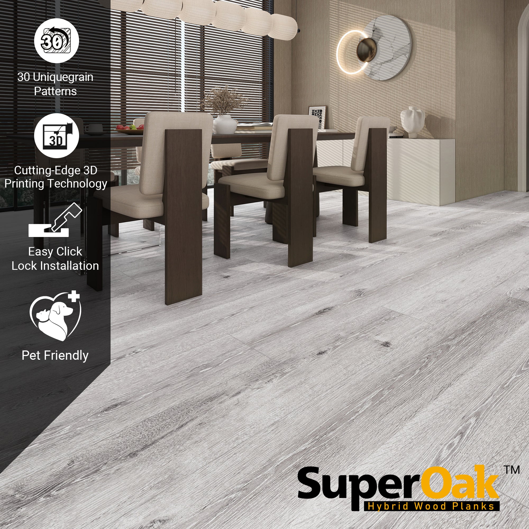 Winter Horn - SuperOak Lite 9.5mm Hybrid Wood Plank 47.78"*7.7" - installed room view